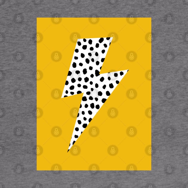 Black and white Spotty Lightning Bolt on Mustard Yellow by OneThreeSix